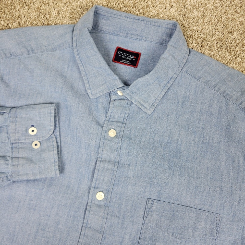 Untuckit Mens 2XL Solid Blue Denim Button Up Long Sleeve